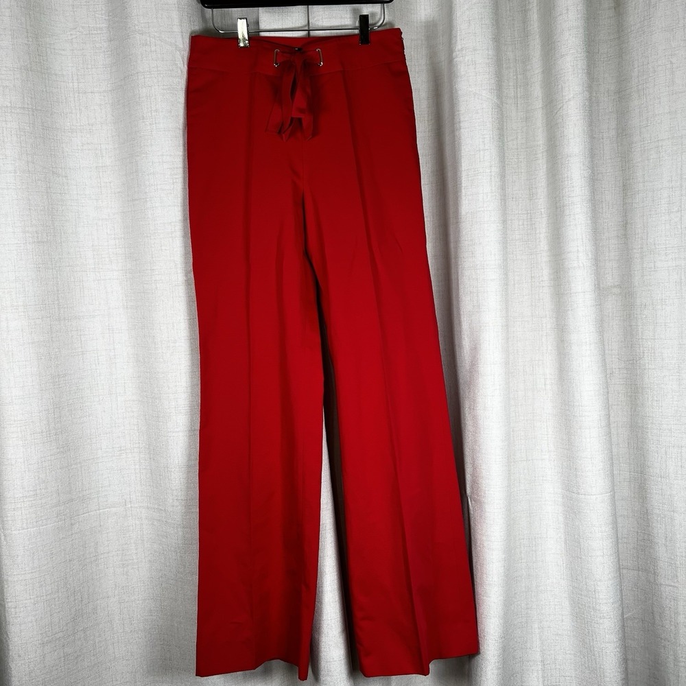 NEW! Carolina Herrera Red Dress Pants Wide‎ Leg Women's Size 4 Cotton Ribbon Tie